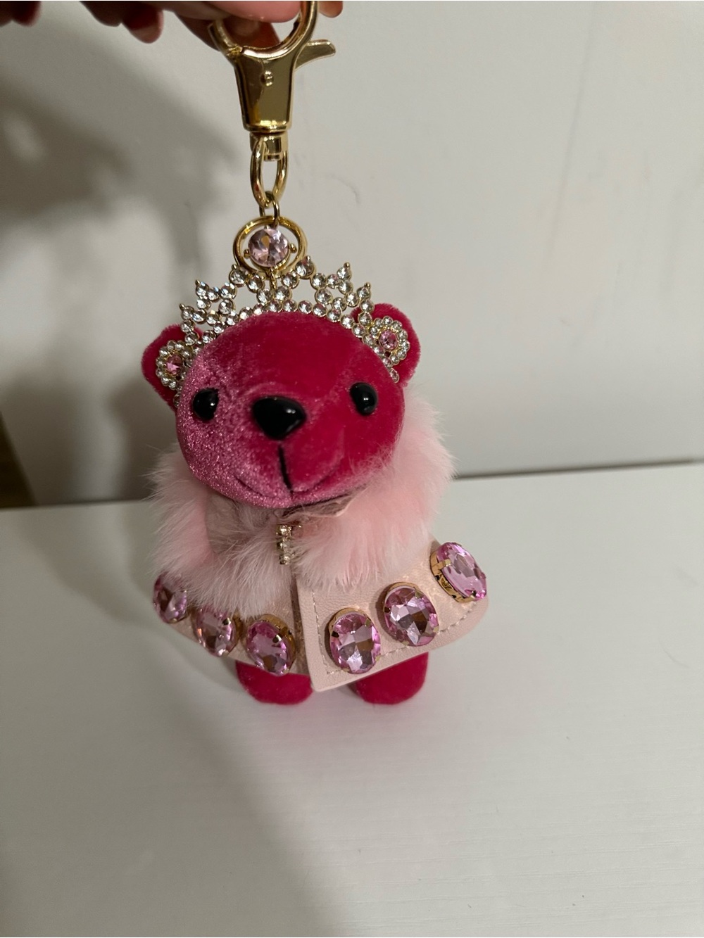 Plush Pink Jeweled Bear purse charm for with Crown  Accessories